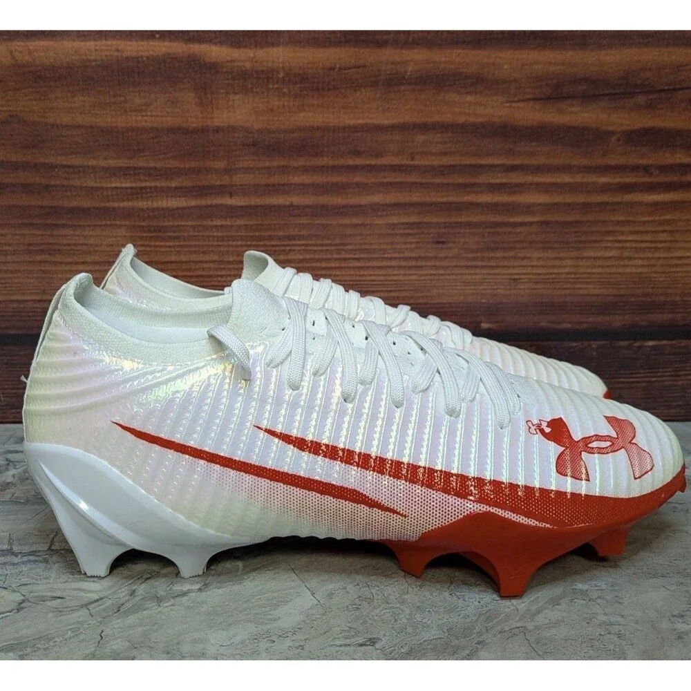 Mens Size 8.5 Under Armour UA Blur Pro White Red Football Cleats 3028220-101 New